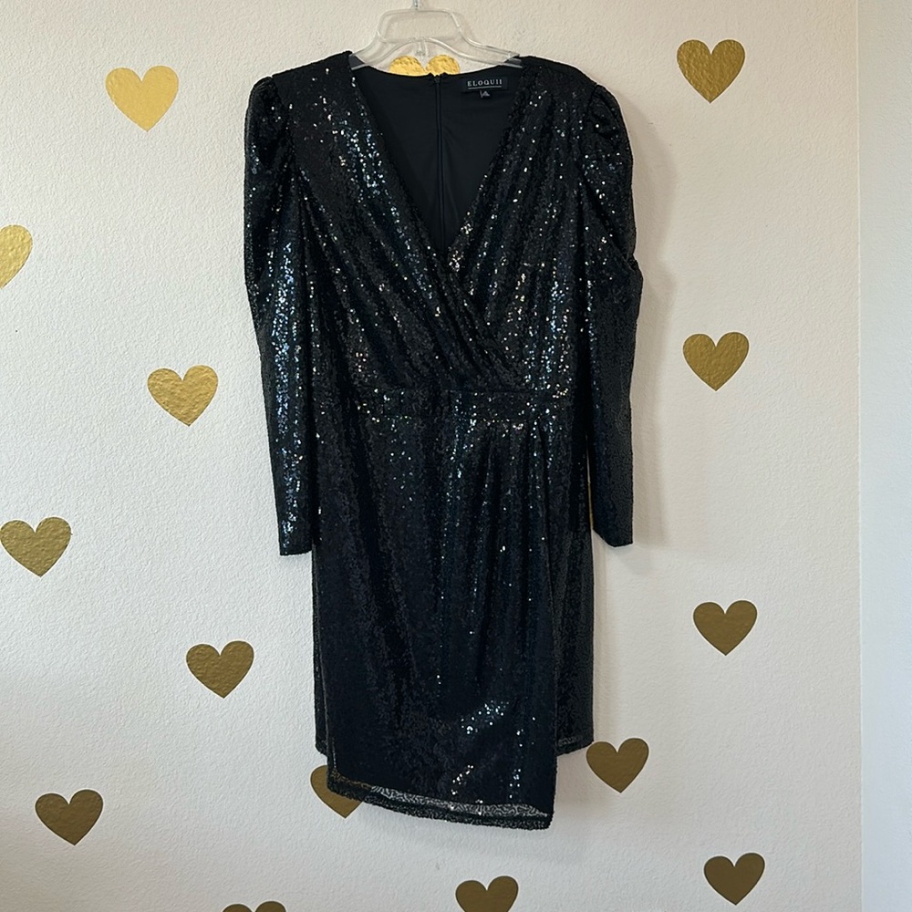 EUC ELOQUII black sequin wrap skirt dress size 20